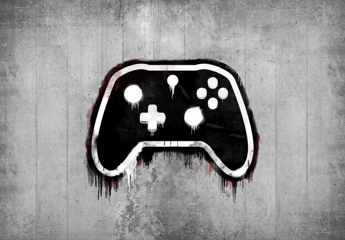 Fototapeta młodzieżowa pad gaming game dla gracza graffiti beton 14176VE