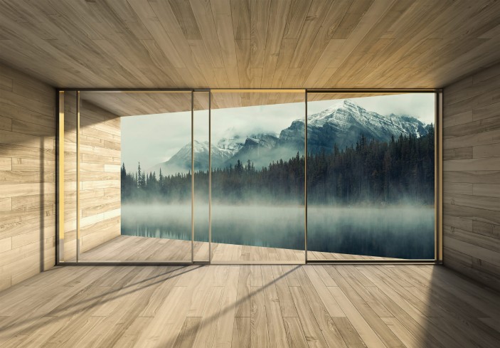 Fototapeta 3d las we mgle góry widok z okna natura 14241VE