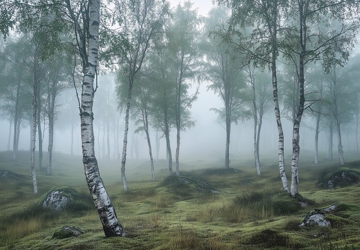 Fototapeta las brzozowy mroczny drzewa na wymiar 15686VE