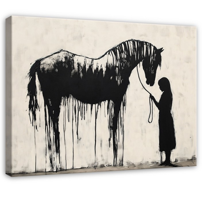 Obraz abstrakcja banksy beżowy dziewczynka koń nowoczesny na płótnie 15489O1