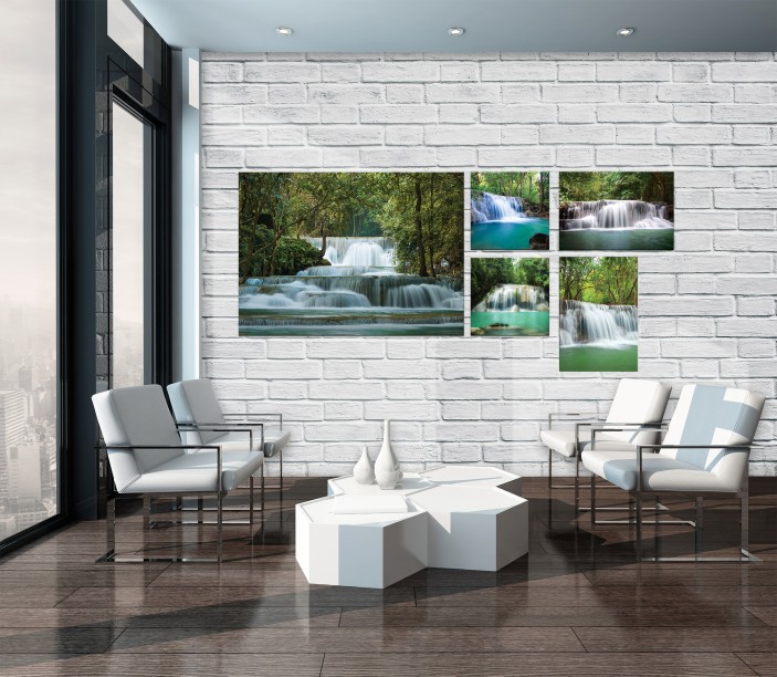 Obraz 5 części na płótnie las wodospad 66x48 / 2 x 20x20 / 2 x 32x22