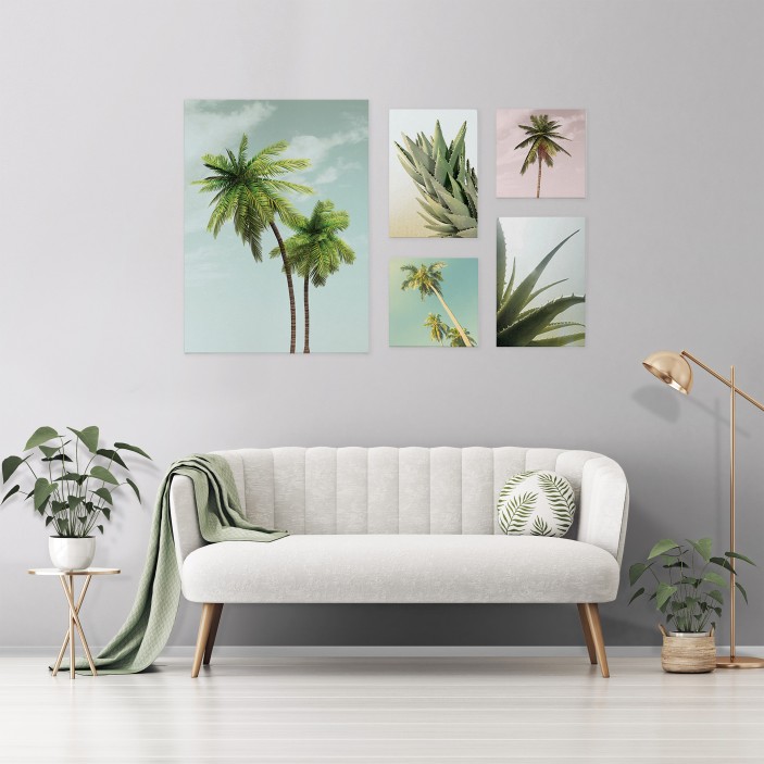Obraz 5 części na płótnie palmy nowoczesny 66x48 / 2 x 20x20 / 2 x 32x22