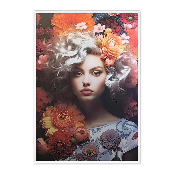 [WYSTAWA - SIŁA JEST KOBIETĄ] Obraz premiummetalic kobieta portret kwiaty 120x80