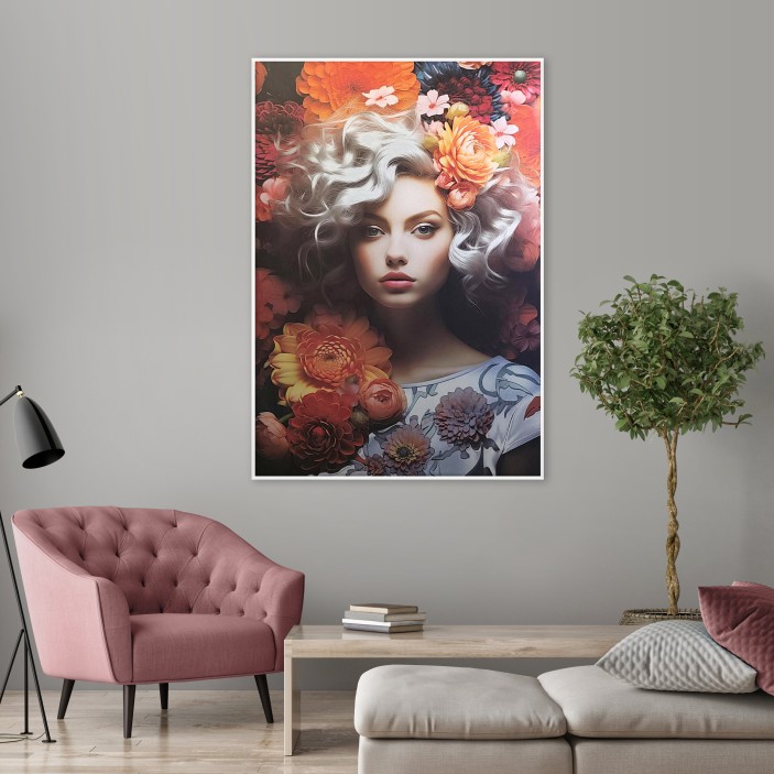 [WYSTAWA - SIŁA JEST KOBIETĄ] Obraz premiummetalic kobieta portret kwiaty 120x80