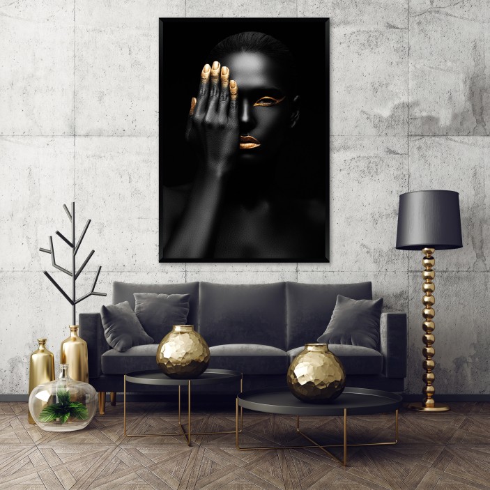 [WYSTAWA - SIŁA JEST KOBIETĄ] Obraz acrylglass kobieta złoto czarny 120x80