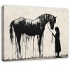 Obraz abstrakcja banksy beżowy dziewczynka koń nowoczesny na płótnie 15489O1
