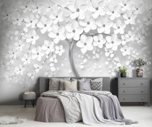 Fototapeta 3d drzewo kwiaty magnolia abstrakcja srebro 14215VE