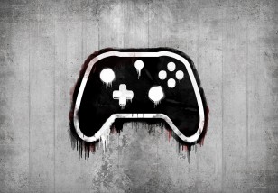 Fototapeta młodzieżowa pad gaming game dla gracza graffiti beton 14176VE