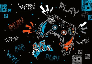 Fototapeta młodzieżowa pad gaming game dla gracza graffiti 13987VE
