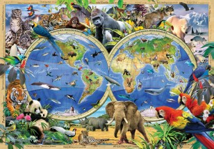 Fototapeta mapa świata dla dzieci zwierzęta zoo 12842VE
