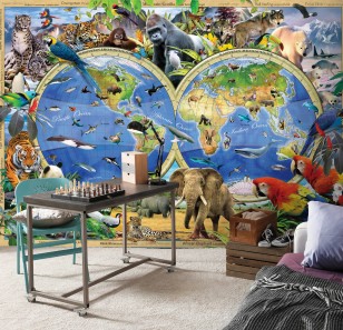 Fototapeta mapa świata dla dzieci zwierzęta zoo do szkoły 12842VE
