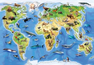 Fototapeta mapa świata dla dzieci zwierzęta kontynenty 12844VE