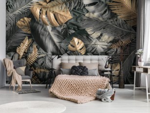 Fototapeta liście monstera czarno białe złoty 13804VE