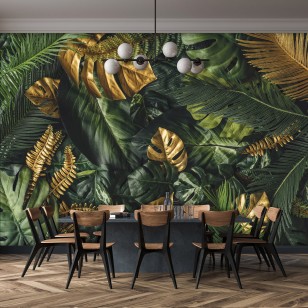 Fototapeta liście monstera złoto zieleń 13803VE