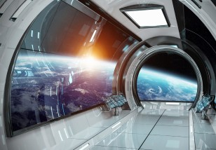 Fototapeta kosmos galaktyka gwiazdy dla dzieci statek kosmiczny 14136VE
