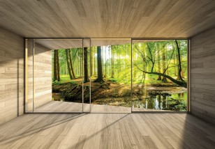 Fototapeta 3d las słoneczny widok z okna natura 14238VE