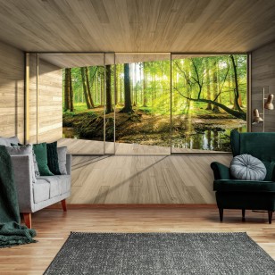 Fototapeta 3d las słoneczny natura widok z okna 14238VE