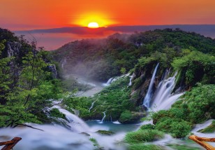 Fototapeta wodospad natura krajobraz las widok zachód słońca 13055VE