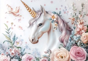 Fototapeta dla dziewczynki jednorożec kwiaty fantasy na wymiar 15680VE