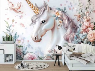 Fototapeta dla dziewczynki jednorożec kwiaty fantasy na wymiar 15680AR1