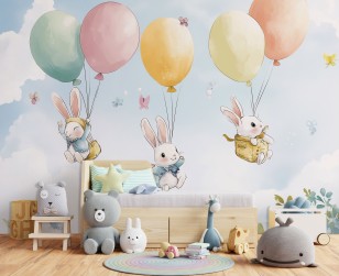 Fototapeta dla dzieci króliczki balony niebo na wymiar 15694VEAR1
