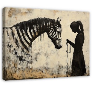 Obraz abstrakcja banksy beżowy dziewczynka zebra nowoczesny na płótnie 15490O1