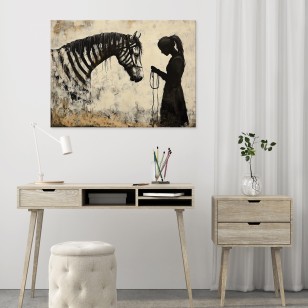 Obraz abstrakcja banksy beżowy dziewczynka zebra nowoczesny na płótnie 15490O1AR1