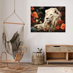 Obraz lew w kwiatach zwierzęta do sypialni salonu na płótnie ścianę 14892OAR
