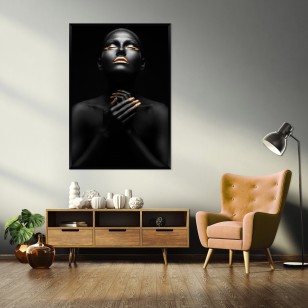 [WYSTAWA  SIŁA JEST KOBIETĄ] Obraz acrylglass kobieta twarz złoto czarny 120x80